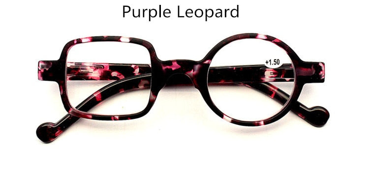 Unisex Reading Glasses One Round One Square From 0 To +3.5 Reading Glasses SunnyFunnyDay 0 Purple Leopard 