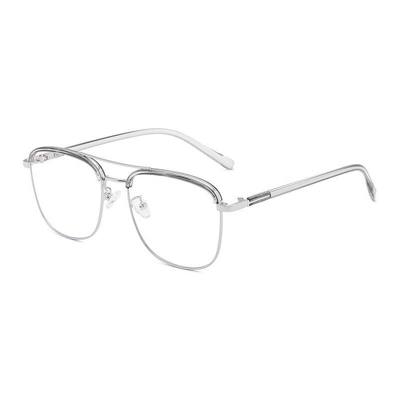Hotony Unisex Full Rim Round Square Tr 90 Alloy Eyeglasses 1872 Full Rim Hotony grey silver  