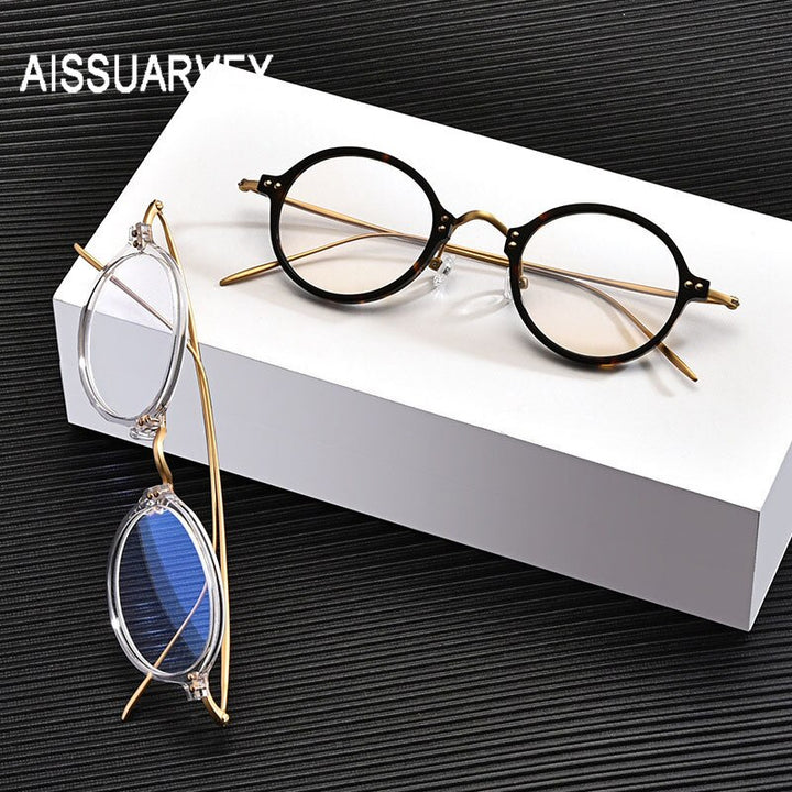 Aissurvey Small Round Titanium Full Rim Frame Eyeglasses Unisex Full Rim Aissuarvey Eyeglasses   