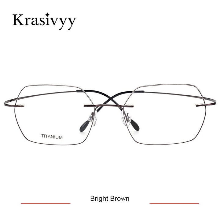 Krasivyy Unisex Rimless Hexagon Flat Top Titanium Eyeglasses Kr618 Rimless Krasivyy Bright Brown  