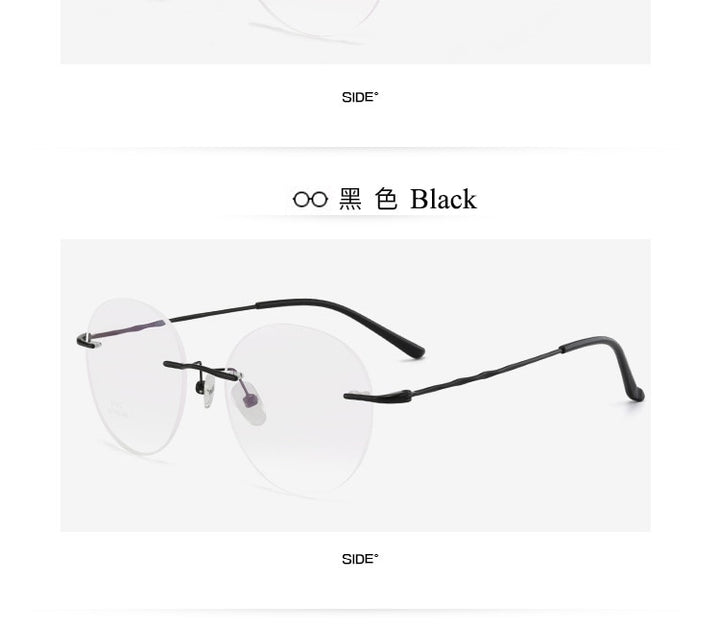 Unisex Round Rimless Titanium Alloy Frame Eyeglasses Customizable Lenses Zt7057 Rimless Bclear   