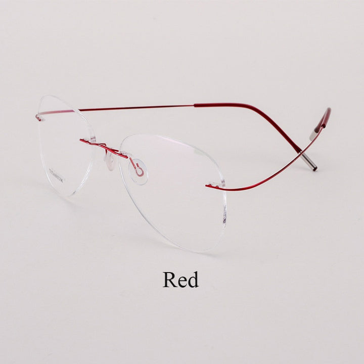 Unisex Titanium Rimless Frame Eyeglasses P9961 Rimless Bclear Red  