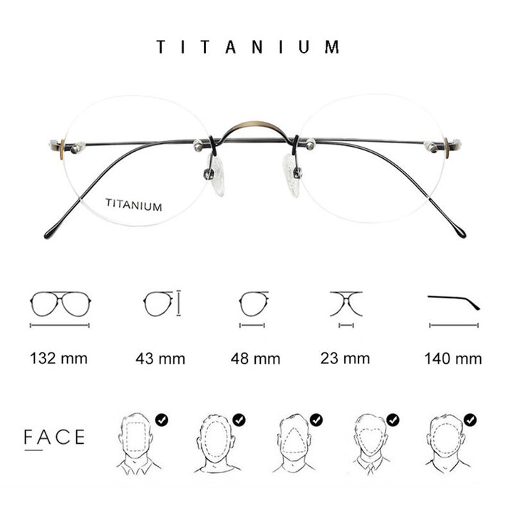 Aissuarvey Titanium Rimless Frame Round Eyeglasses Unisex Rimless Aissuarvey Eyeglasses   