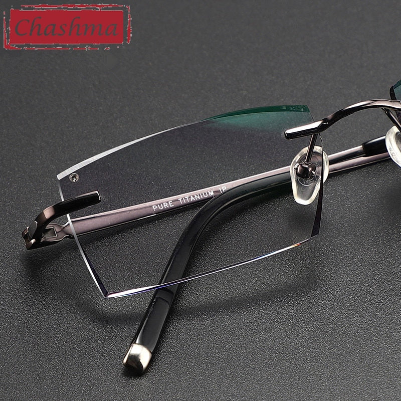 Chashma Ottica Men's Rimless Square Titanium Eyeglasses Tint Lenses 9090 Rimless Chashma Ottica   