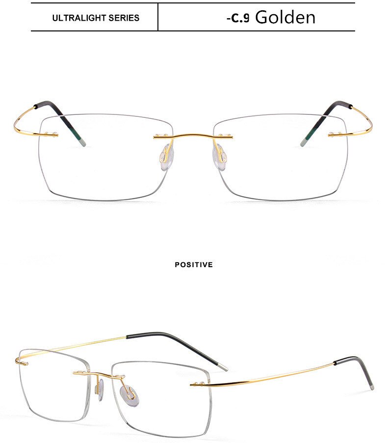 Men's Eyeglasses Square Frame Titanium Alloy Rimless 5217 Rimless SunnyFunnyDay Golden  