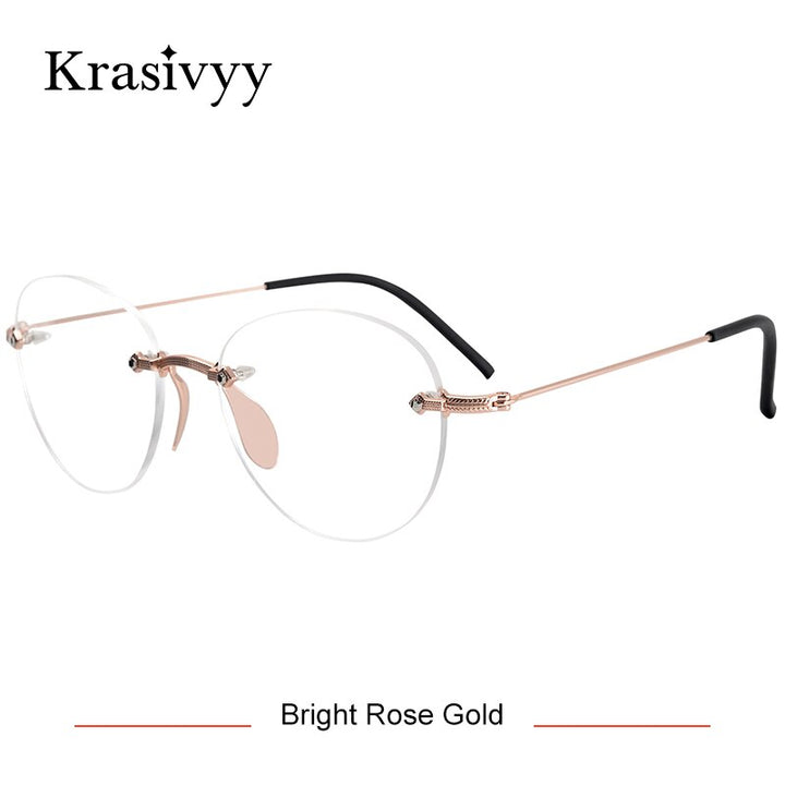 Krasivyy Women's Rimless Round Titanium Eyeglasses Kr16076 Rimless Krasivyy Bright Rose Gold CN 