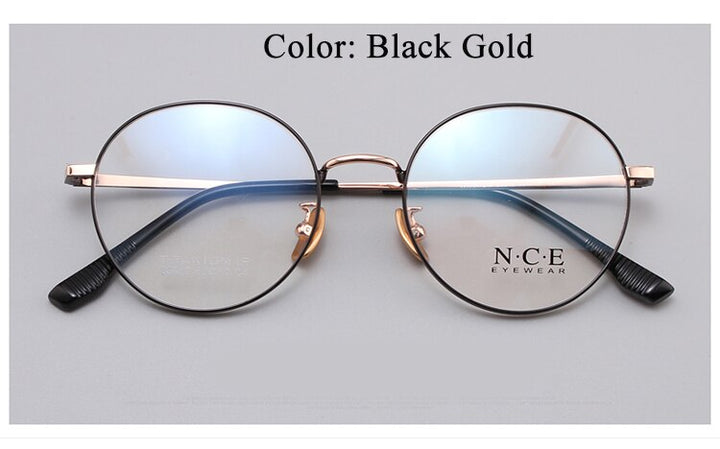Unisex Round Full Rim Titanium Frame Eyeglasses Sc88312 Full Rim Bclear black gold  