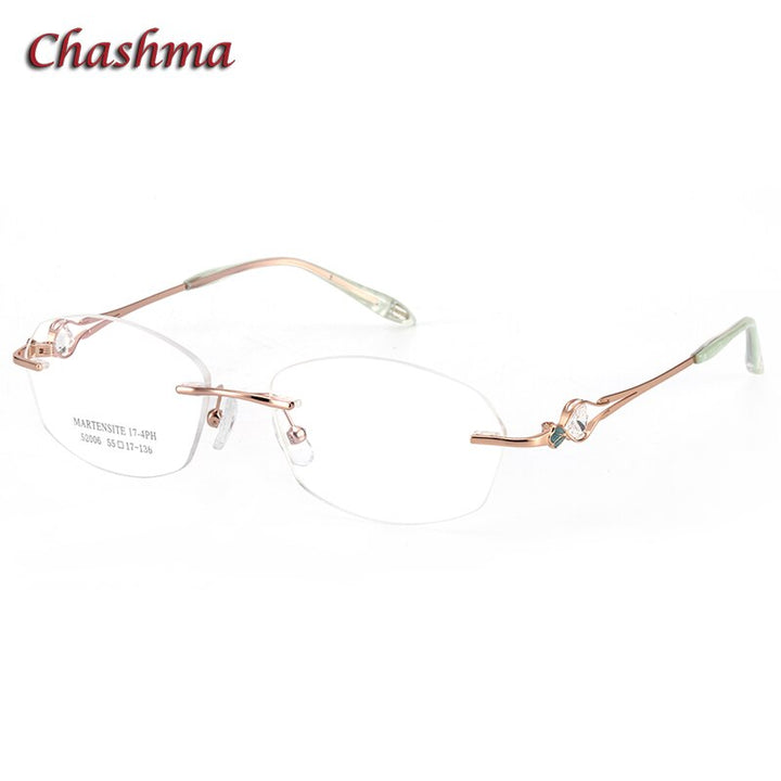 Chashma Ochki Women's Rimless Rectangle Titanium Alloy Eyeglasses 52006 Rimless Chashma Ochki Rose Gold Green  