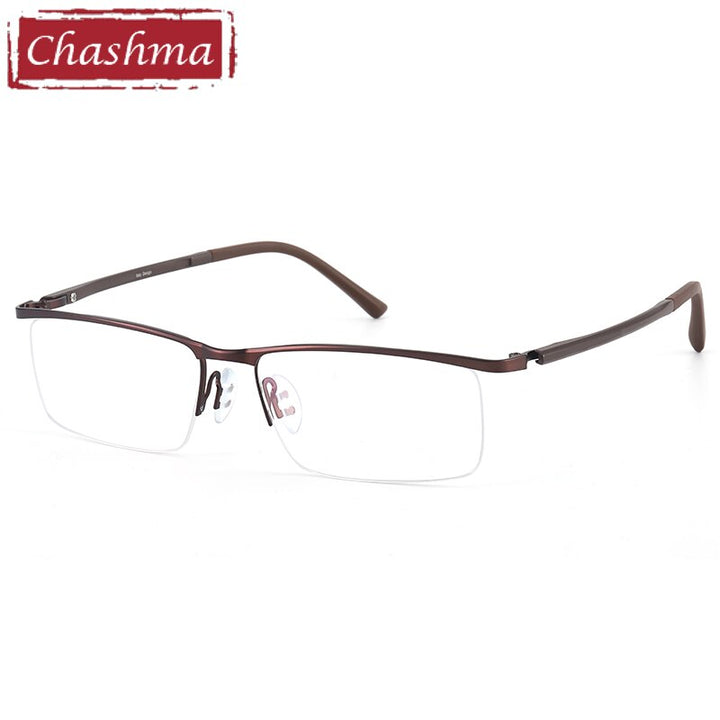 Chashma Ottica Men's Semi Rim Large Square Titanium Alloy Eyeglasses 9218 Semi Rim Chashma Ottica Brown  