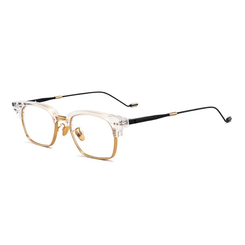 Aissuarvey Acetate Titanium Full Horn Rim Rectangle Frame Eyeglasses Frame Aissuarvey Eyeglasses Clear golden  
