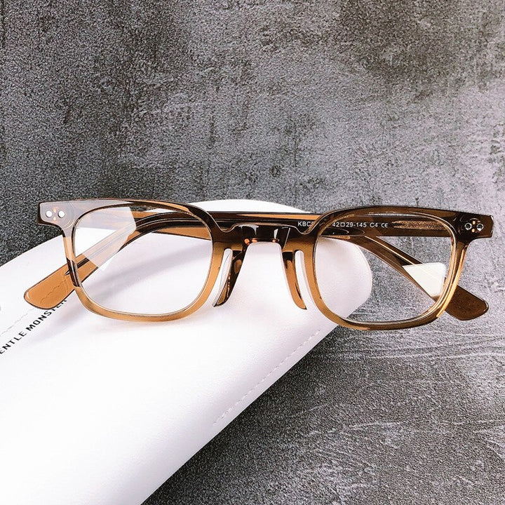 Muzz Men's Full Rim Square Handcrafted Acetate Frame Eyeglasses S98215 Full Rim Muzz Auburn  