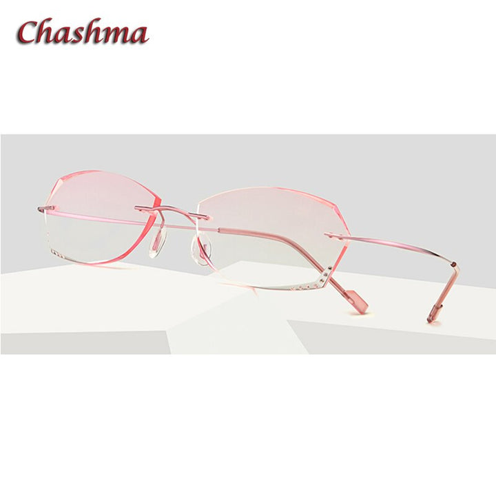 Chashma Ochki Women's Rimless Oval Rectangle Titanium Eyeglasses 6074 Tinted Lenses Rimless Chashma Ochki Pink without Fold  