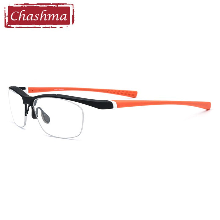 Men's Eyeglasses Sport TR90 Semi Rimmed 7027 Sport Eyewear Chashma Black with Orange  
