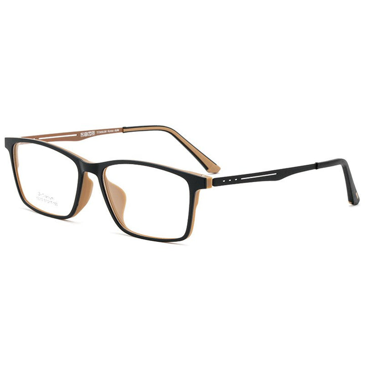 Hdcrafter Men's Full Rim Square Titanium Frame Eyeglasses Y2012 Full Rim Hdcrafter Eyeglasses Black Brown  