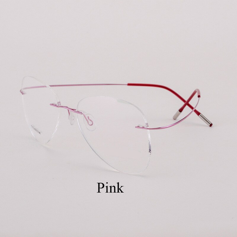 Unisex Titanium Rimless Frame Eyeglasses P9961 Rimless Bclear Pink  