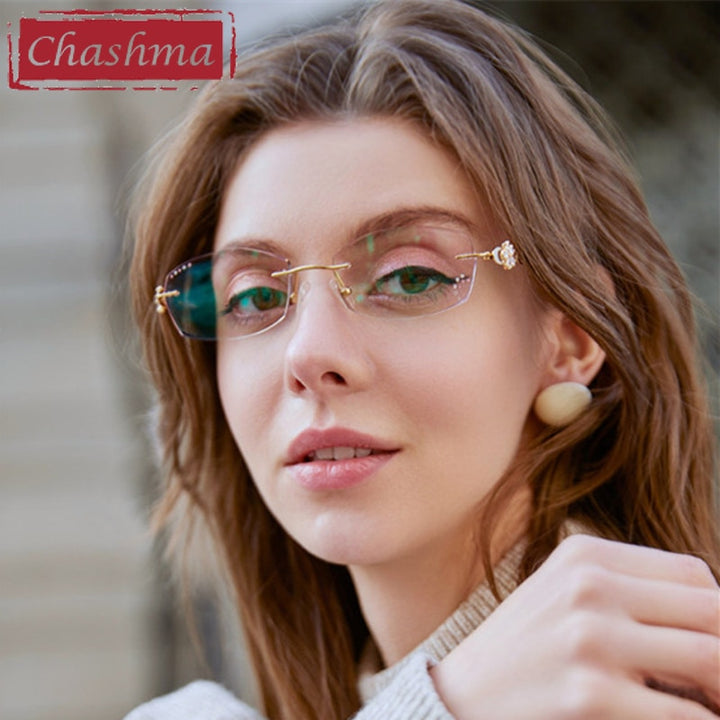 Women's Rimless Gradient Tint Eyeglasses Diamond Titanium Frame 2889 Rimless Chashma   