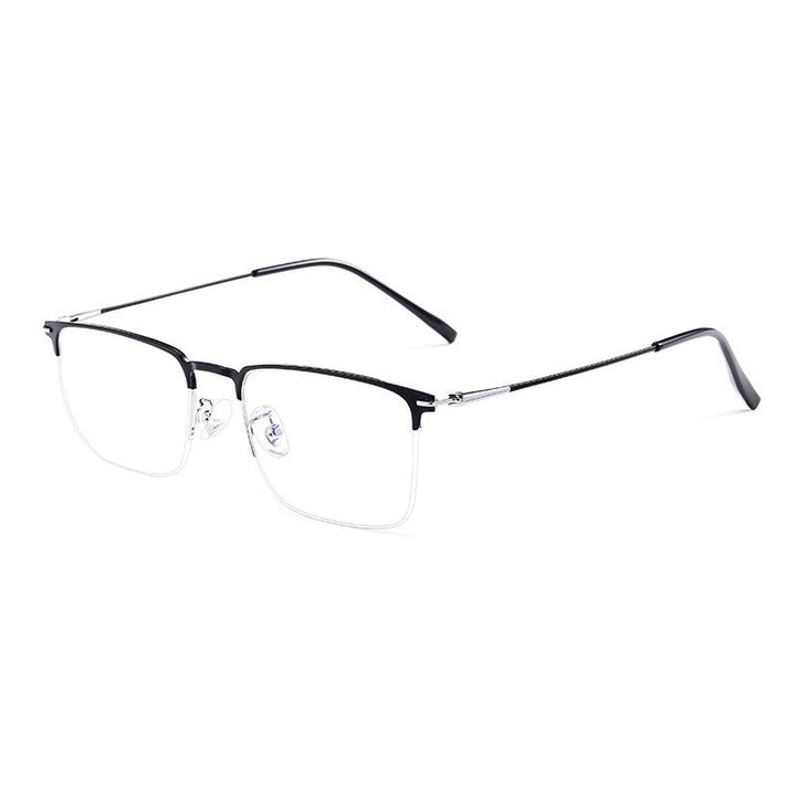 KatKani Men's Full/Semi Rim Square IP Plated Alloy Frame Eyeglasses 0606 Semi Rim KatKani Eyeglasses Black Silver 0608  