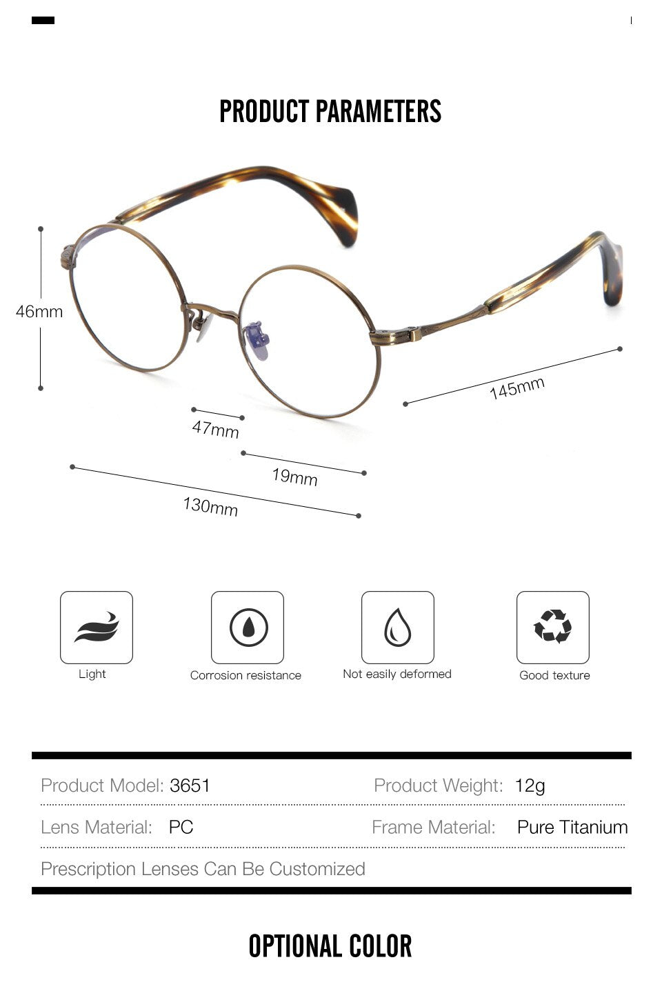 Muzz Unisex Full Rim Round Hand Crafted Titanium Acetate Frame Eyeglasses M3651 Full Rim Muzz   