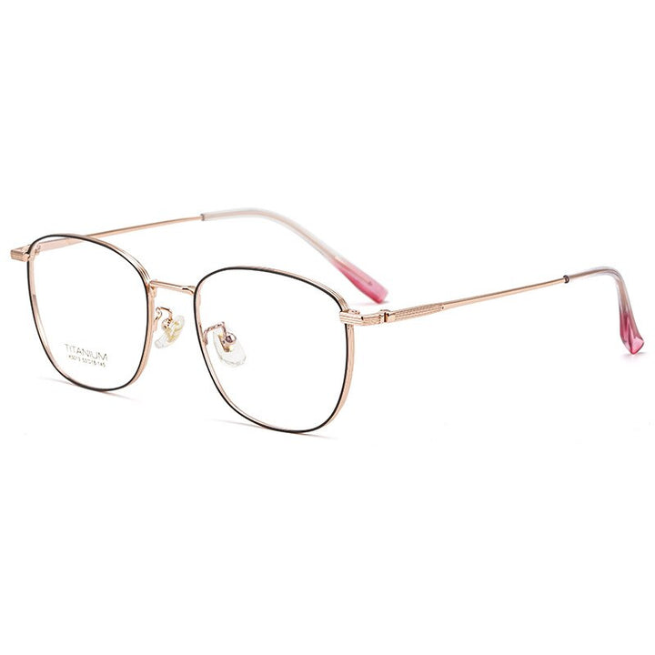 KatKani Unisex Full Rim Titanium Round Frame Eyeglasses  K5013 Full Rim KatKani Eyeglasses Black Rose Gold  