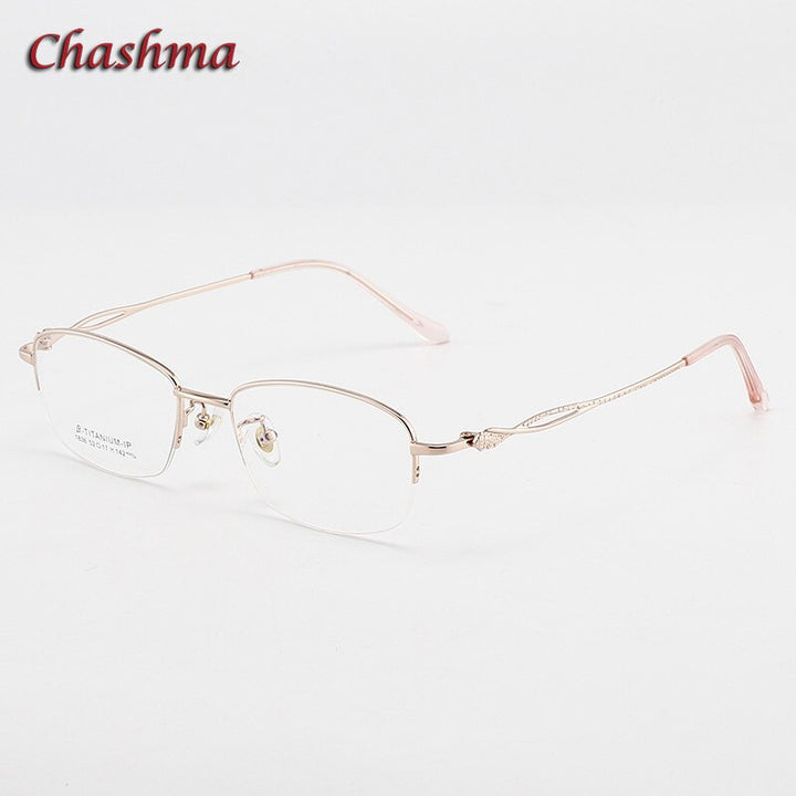 Chashma Ochki Women's Semi Rim Square Titanium Eyeglasses 1836 Semi Rim Chashma Ochki Rose Gold  
