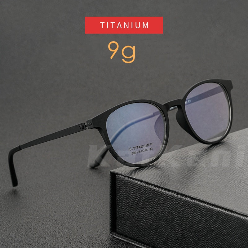 KatKani Unisex Full Rim Round β Titanium Alloy Frame Eyeglasses 023091 Full Rim KatKani Eyeglasses   