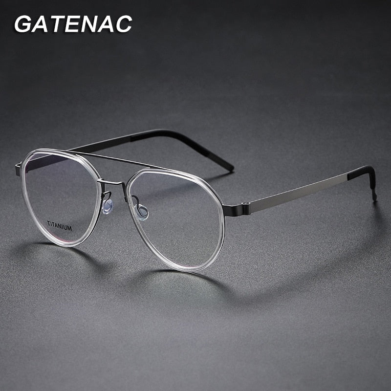 Gatenac Unisex Full Rim Round Titanium Double Bridge Frame Eyeglasses Gxyj678 Full Rim Gatenac   