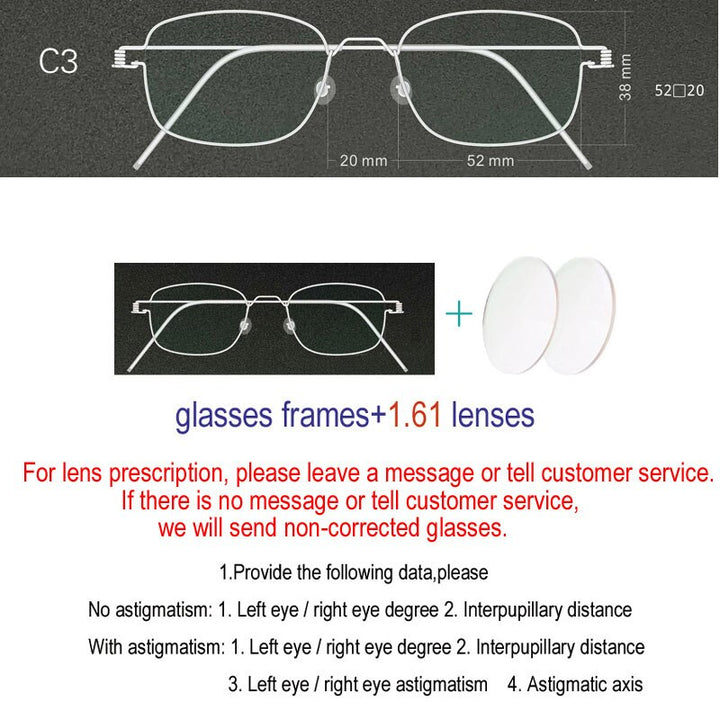 Yujo Unisex Full Rim Handcrafted Small/Large Square Stainless Steel Screwless Customized Eyeglasses With Lenses Full Rim Yujo C3 China 