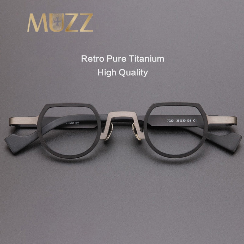 Muzz Men's Full Rim Irregular Flat Top Round Titanium Frame Eyeglasses T7020 Full Rim Muzz   