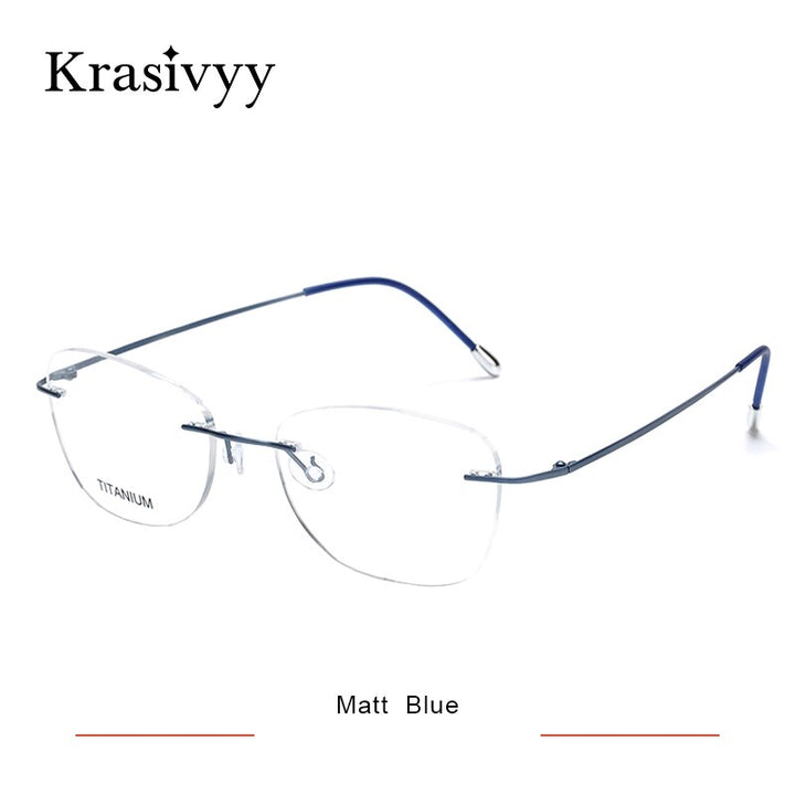 Krasivyy Unisex Rimless Oval Square Titanium Eyeglasses Kr6013 Rimless Krasivyy Matt Blue  