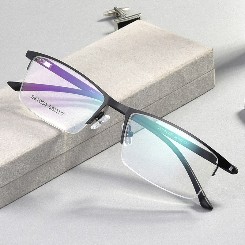 Men's Semi Rim Alloy Frame Eyeglasses 61004 Semi Rim Bclear black  