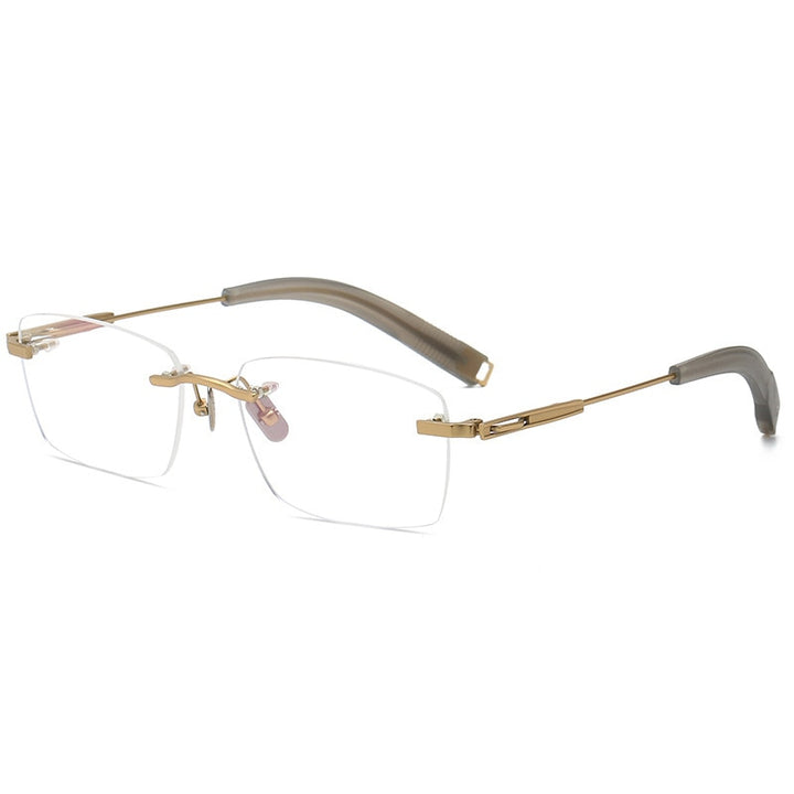 Muzz Men's Rimless Irregular Square Titanium Frame Eyeglasses 80817 Rimless Muzz Gold  
