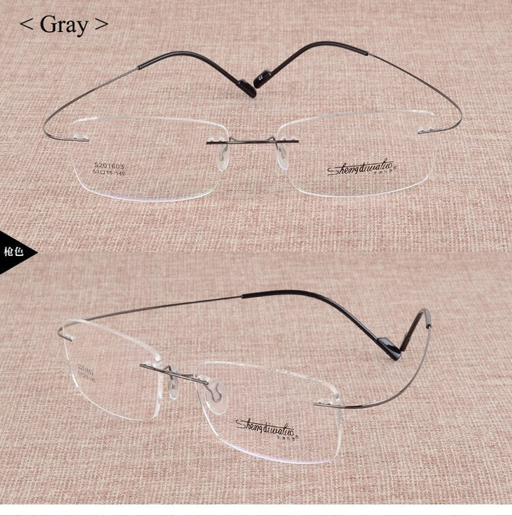 Unisex Alloy Rimless Frame Eyeglasses Customizable Lenses Zt201603 Rimless Bclear gray  