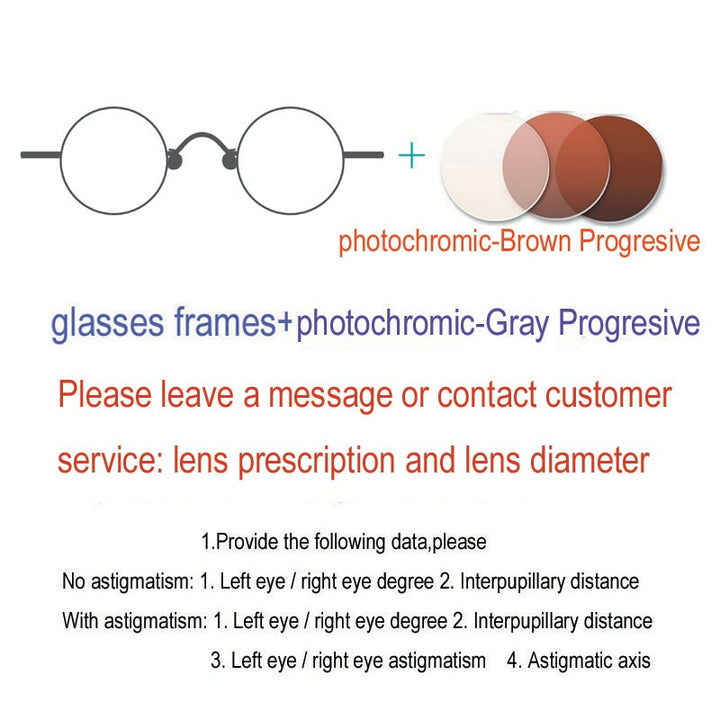 Unisex Handcrafted Optional Circle Diameter Stainless Steel Frame Customizable Lenses Frame Yujo Progressive  1.61 Photochromic Brown  