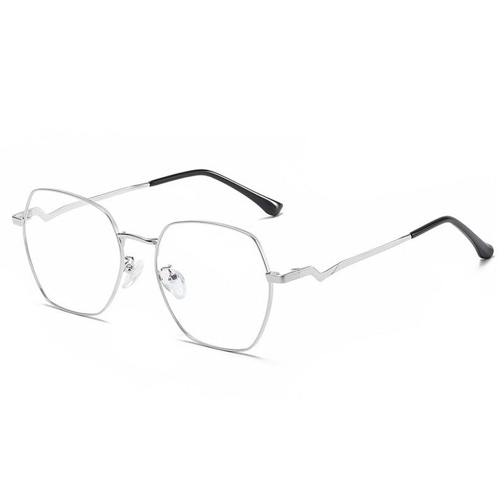 Handoer Women's Full Rim Irregular Polygon Alloy Tr 90 Eyeglasses 1910 Full Rim Handoer Silver  