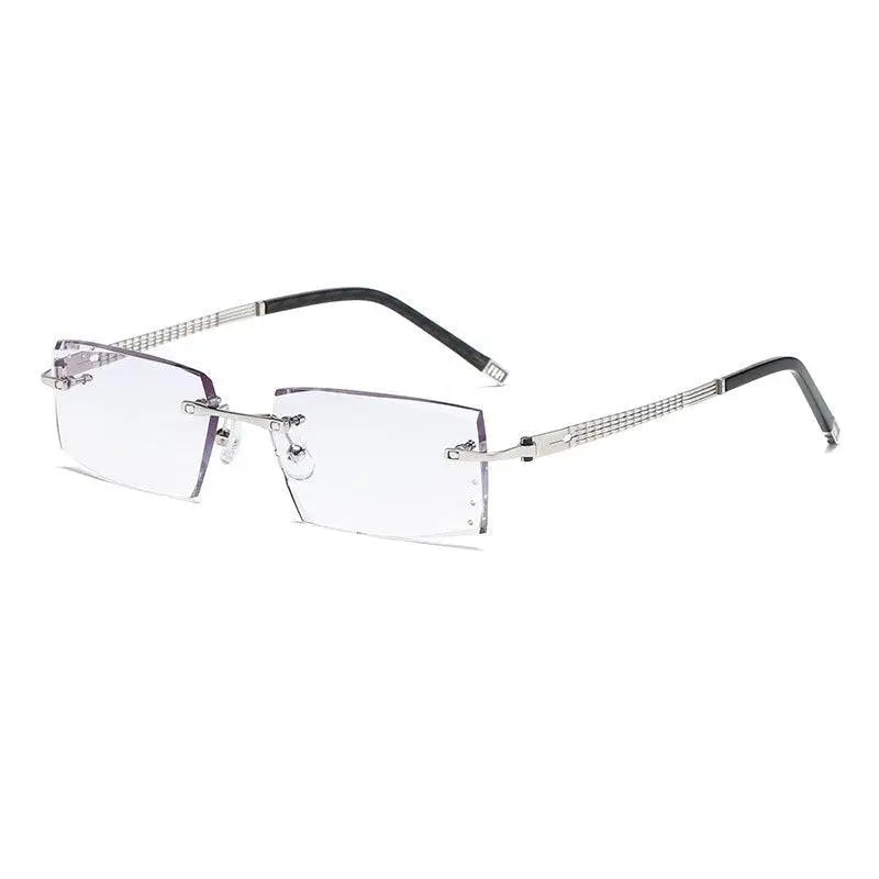 Zirosat 58129 Unisex Eyeglasses Square Rimless - silver diamond cut