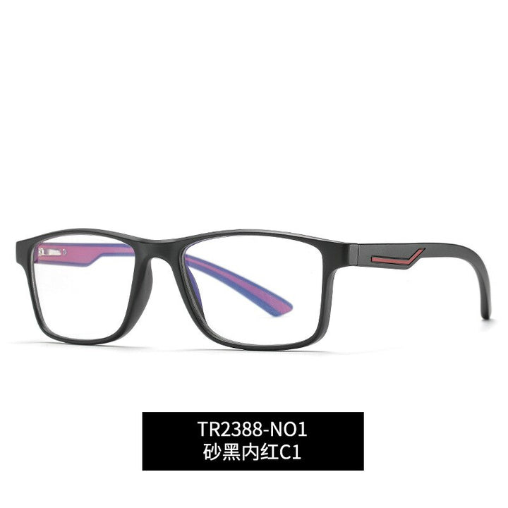 Men's Tr 90 Full Rim Square Frame Eyeglasses Anti Blue Light Full Rim Bclear black red C 1  