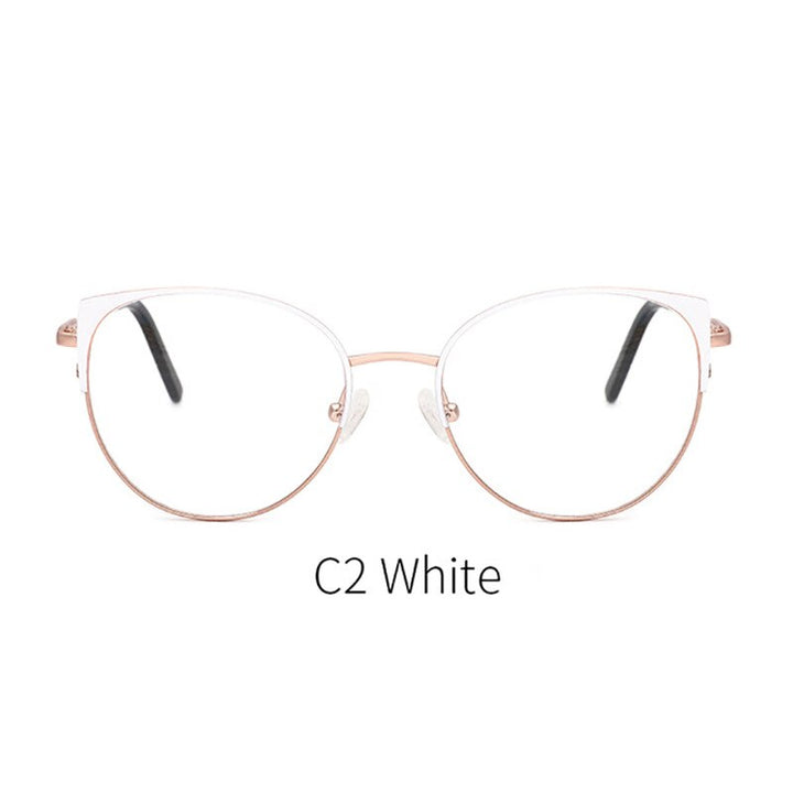 CCSpace Unisex Full Rim Round Cat Eye Alloy Frame Eyeglasses 49246 Full Rim CCspace C2White  