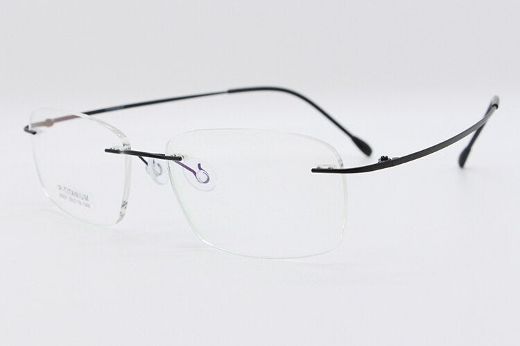 Unisex Rimless Titanium Frame Eyeglasses Customizable Lenses 9001 Rimless Bclear black  