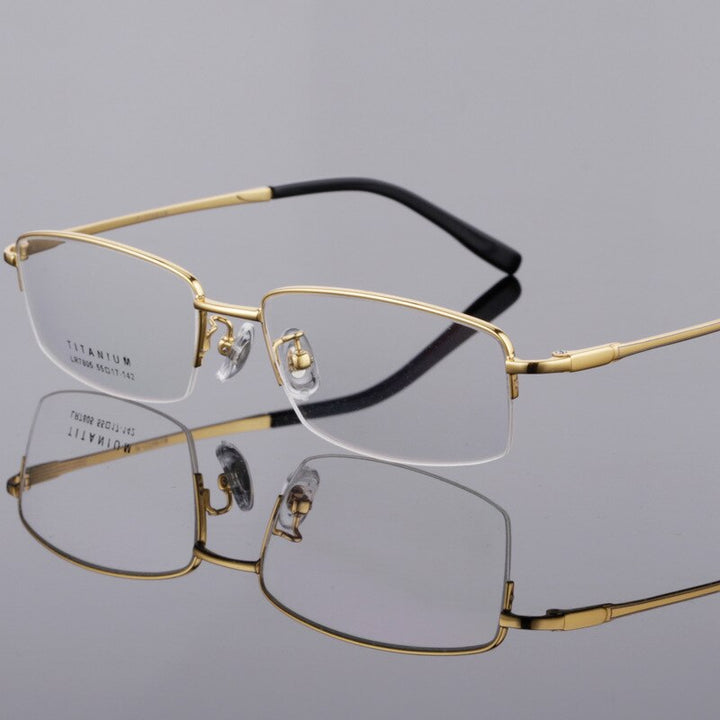 Men's Semi Rim Square Titanium Frame Eyeglasses Lb7805 Semi Rim Bclear Gold  