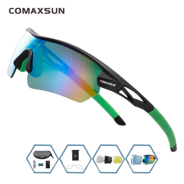 Unisex Polarized Cycling Glasses MTB TR-90 Sunglasses 5 Shades STS821 Sunglasses Comaxsun BLACK Green  