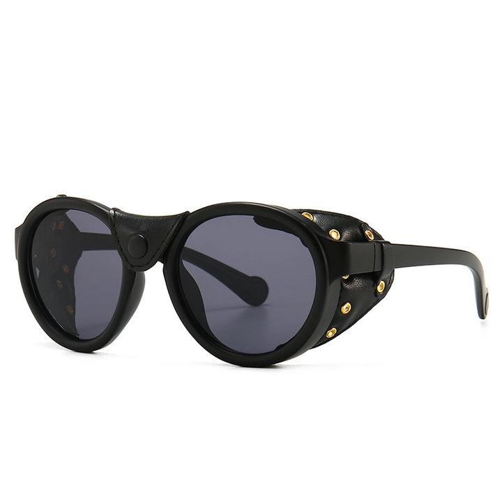 CCSpace Unisex Full Rim Oval Round Resin Frame Steampunk Sunglasses 46311 Sunglasses CCspace Sunglasses C6 black  