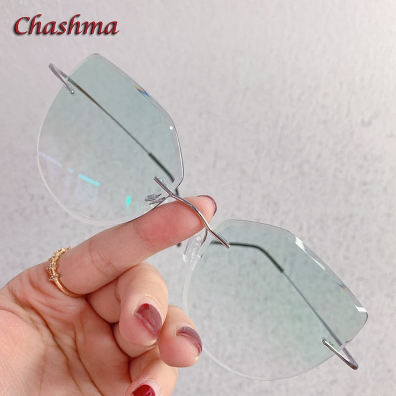 Chashma Ochki Women's Rimless Square Cat Eye Titanium Eyeglasses 6074 Tinted Lenses Rimless Chashma Ochki   