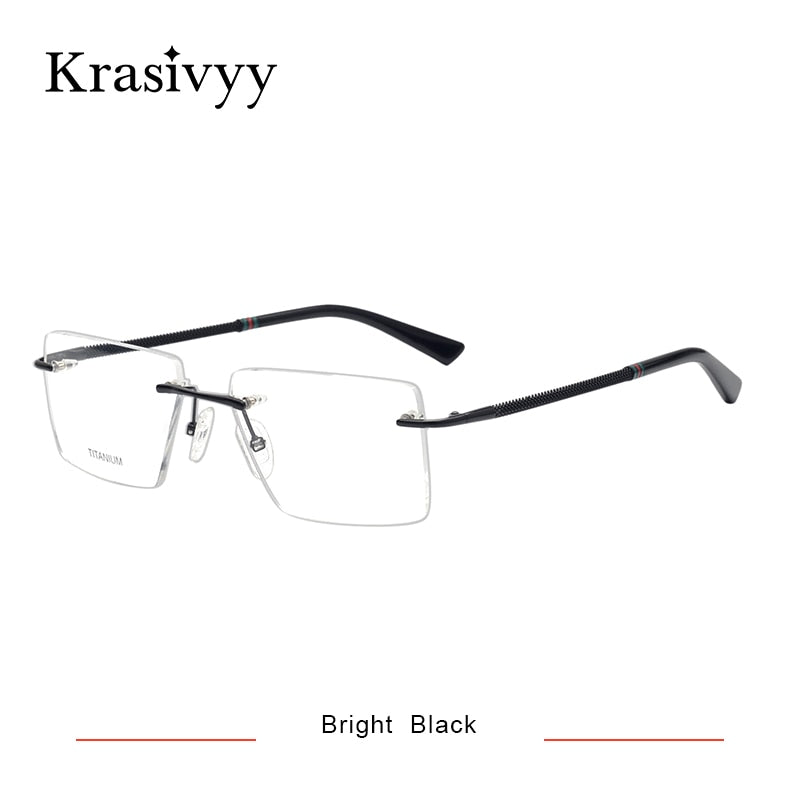 Krasivyy Men's Rimless Square Titanium Eyeglasses Kr16057 Rimless Krasivyy Bright Black  