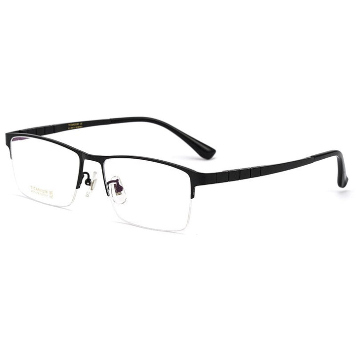 Yimaruili Unisex Semi Rim Round Titanium IP Frame Eyeglasses  HT0178 Semi Rim Yimaruili Eyeglasses Matte Black  