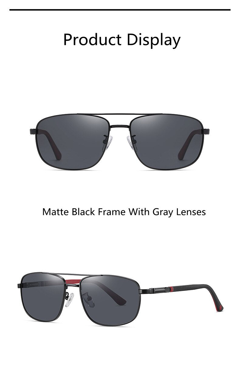 KatKani Men's Full Rim Double Bridge Square Alloy Frame Polarized Sunglasses K6313 Sunglasses KatKani Sunglasses   