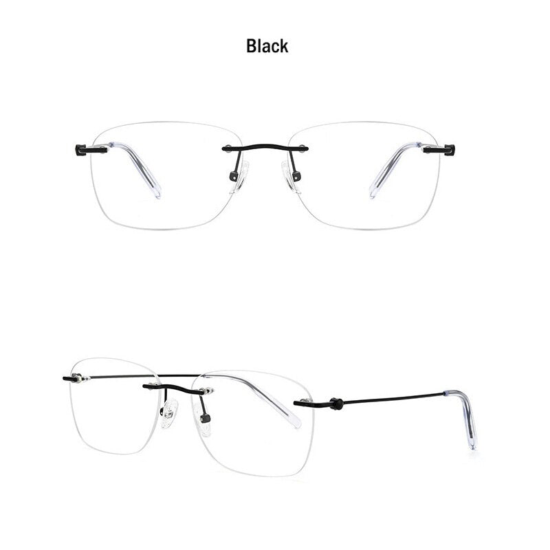 Muzz Men's Rimless Square Titanium Frame Eyeglasses 160221 Rimless Muzz Black  