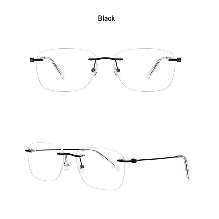 Muzz Men's Rimless Square Titanium Frame Eyeglasses 160221 Rimless Muzz Black  