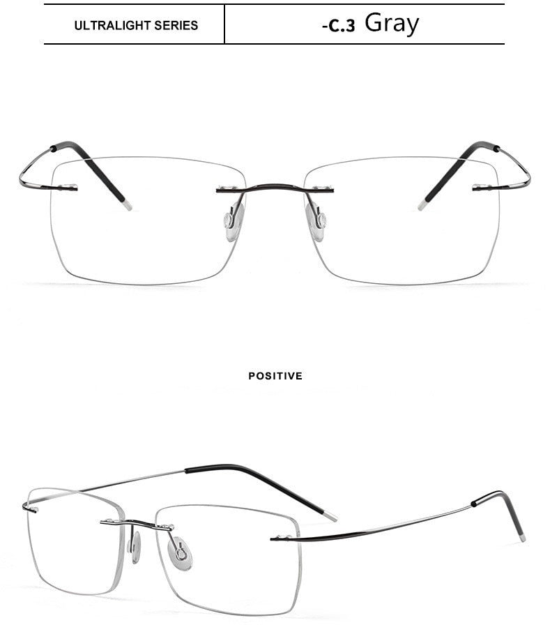 Men's Eyeglasses Square Frame Titanium Alloy Rimless 5217 Rimless SunnyFunnyDay Gray  
