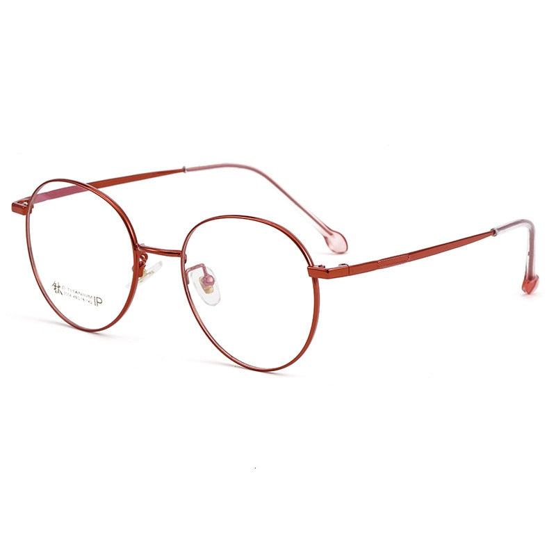 Yimaruili Women's Full Rim Round β Titanium Frame Eyeglasses 2054 Full Rim Yimaruili Eyeglasses Red  