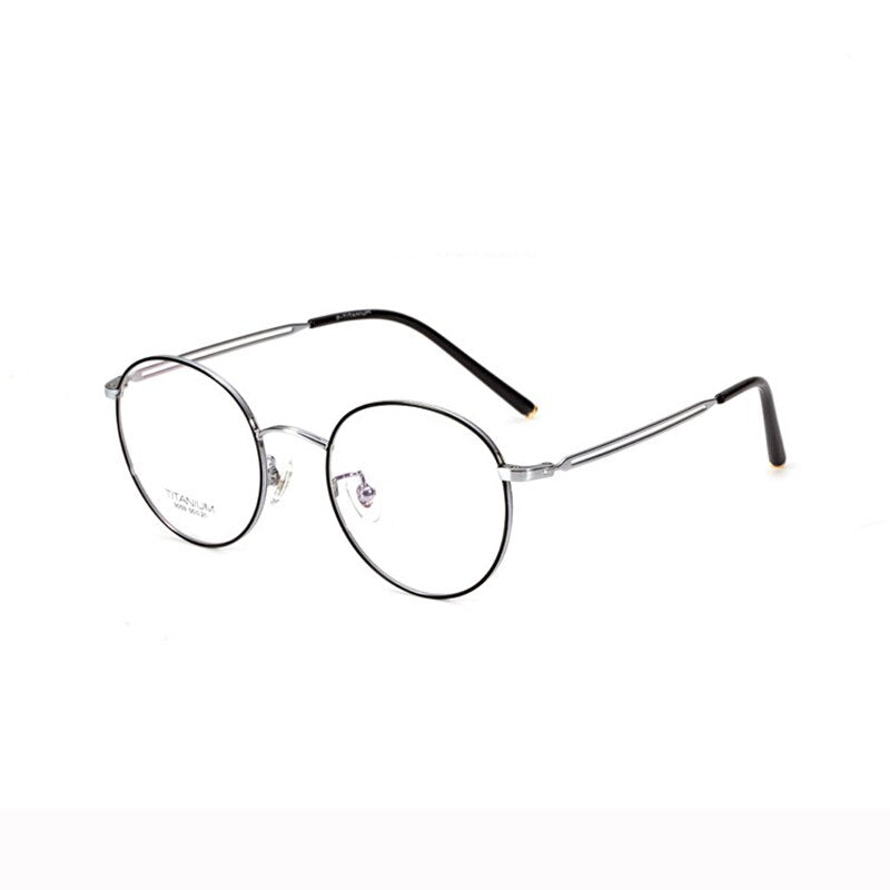 Women's Full Rim Round Titanium Frame Eyeglasses Lr9059 Full Rim Bclear Black siver  
